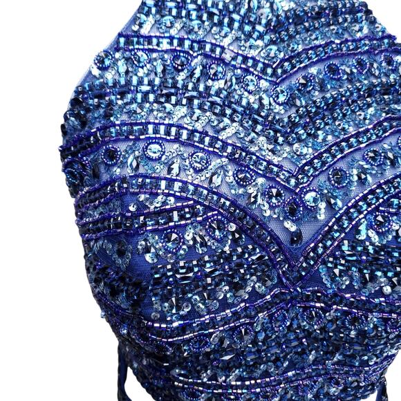 Sherri Hill Blue Two Piece Cocktail Homecoming Dress Embellished Short Skirt 0 - Picture 4 of 16